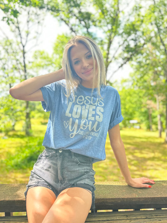 Jesus Loves You And Lord Knows I'm Tryin | Super Soft Graphic Tee | Religious Graphic Tee | Unisex Screen Printed T-shirt