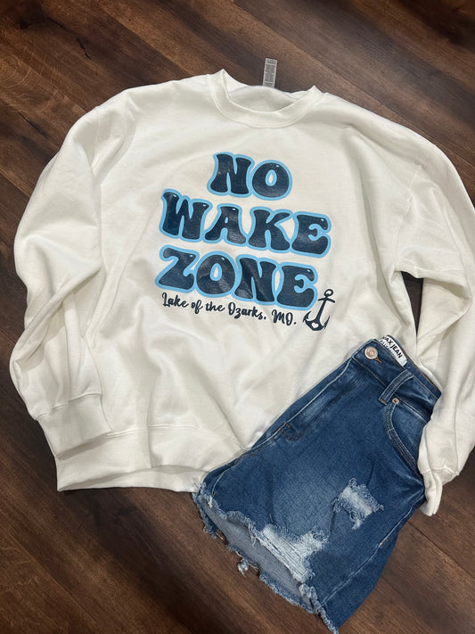 No Wake Zone | Lake Of The Ozarks | Screen Printed Crewneck Sweatshirt | Adorable Graphic Design | Perfect For The Lake